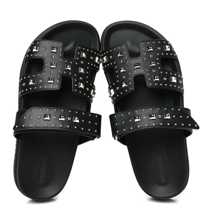 Hermes Calfskin Medor Studded Womens Chypre Sandals 38 Black 2 of 10