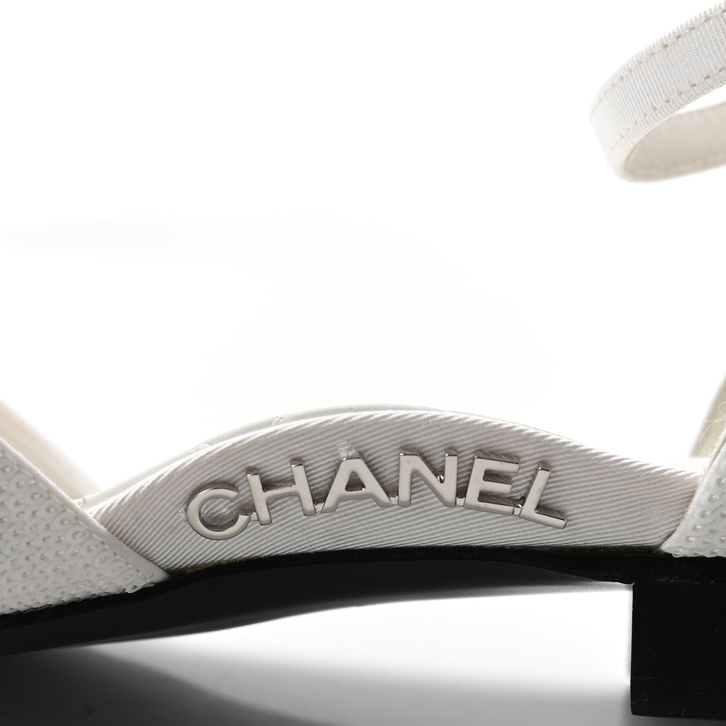 Sequin Grosgrain CC Cap Toe Ankle Flat 37 White Black