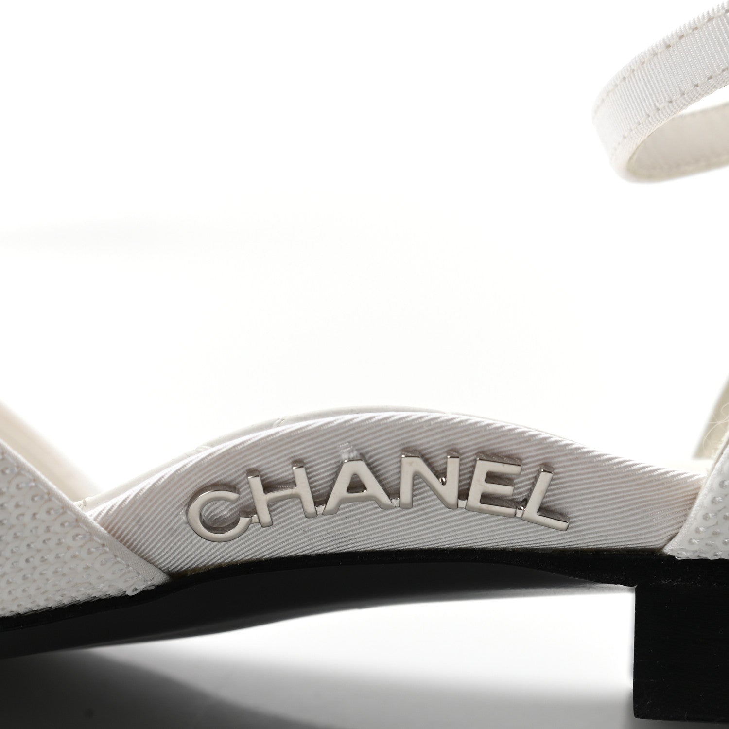 Chanel Sequin Grosgrain CC Cap Toe Ankle Flat 37 White Black 9 of 12