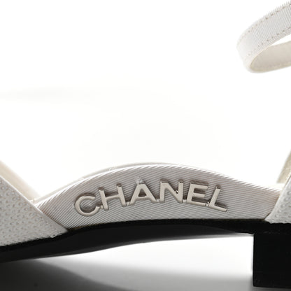 Chanel Sequin Grosgrain CC Cap Toe Ankle Flat 37 White Black 9 of 12