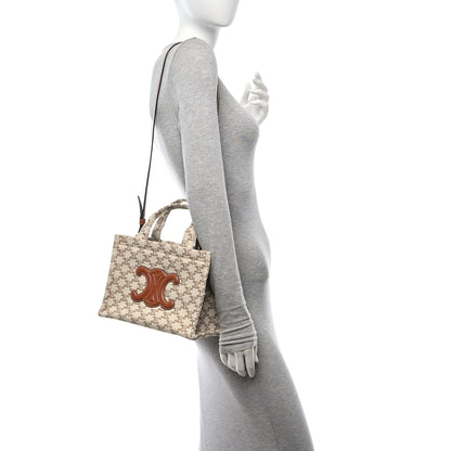 Celine Canvas Calfskin Triomphe Print Small Cabas Thais White 2 of 9