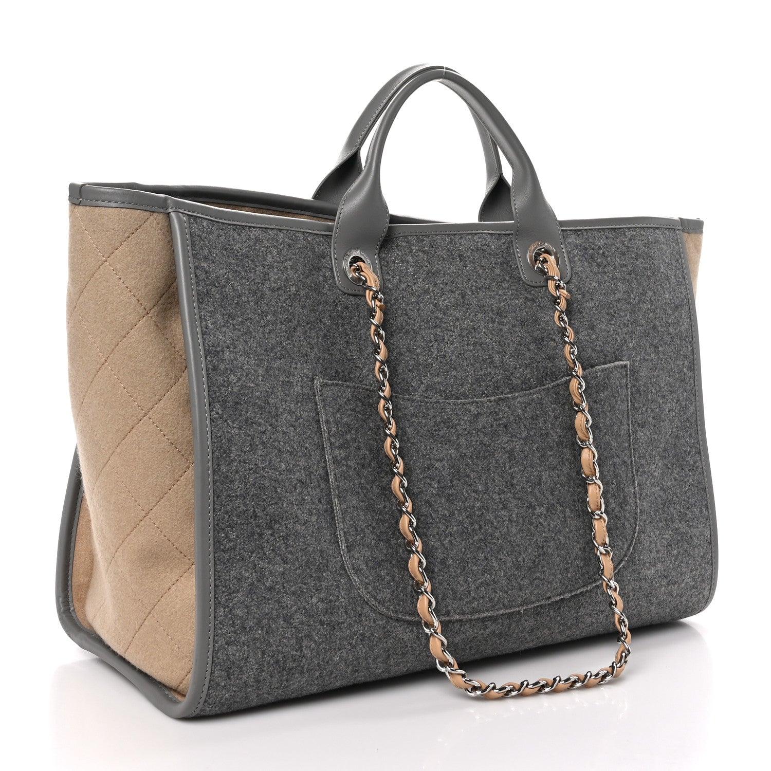 Chanel Wool Felt Large Deauville Tote Grey Beige 3 of 10