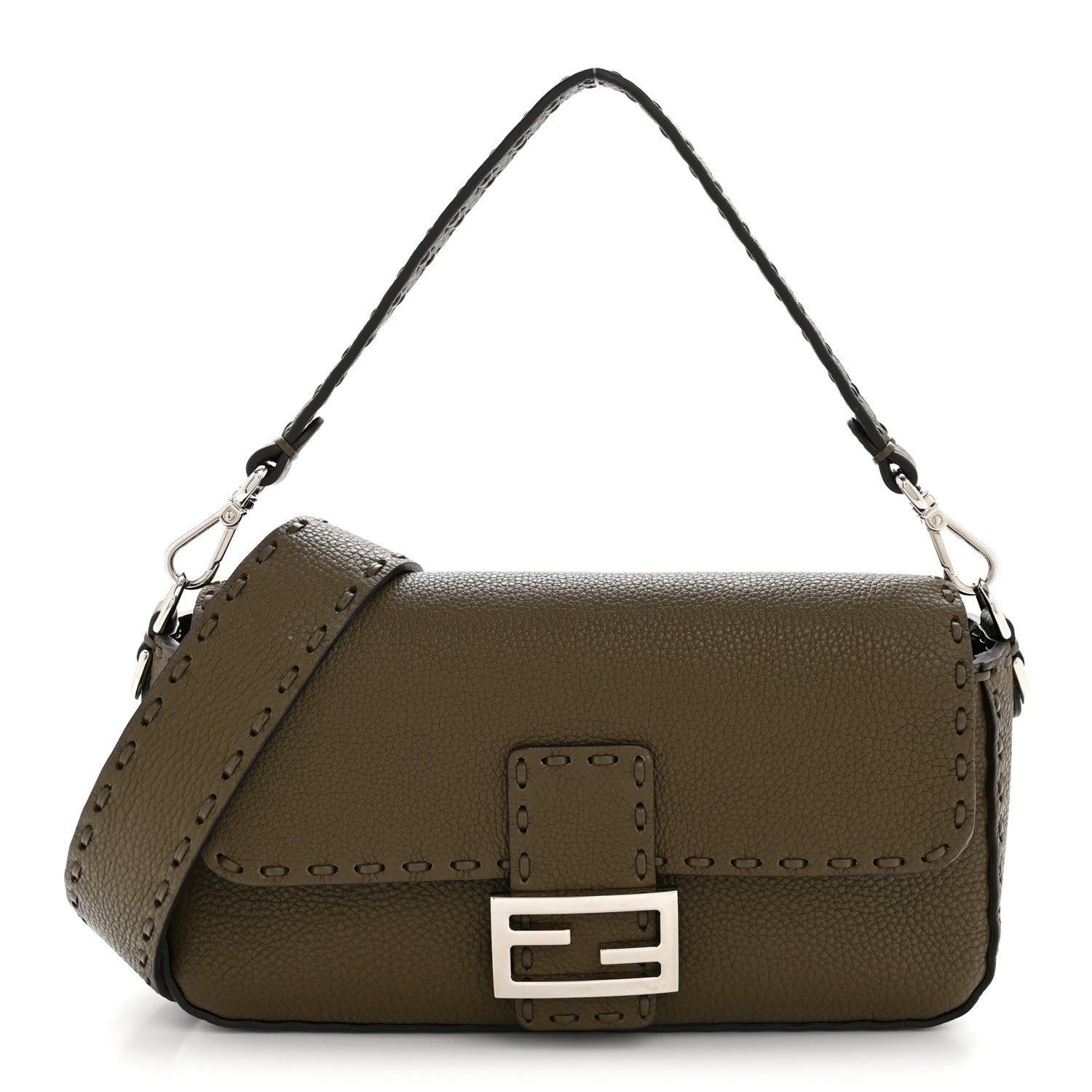 Fendi Cuoio Roma Sellerissima Nappa Sintetica Tape Stitch Baguette Wood 1 of 13
