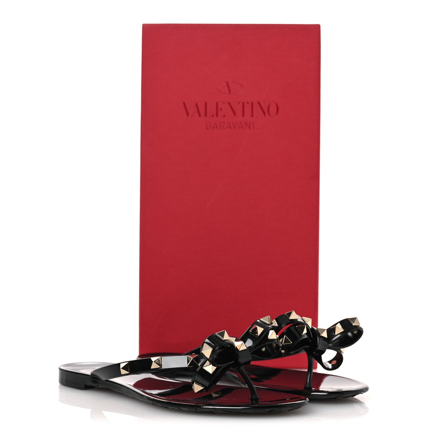 PVC Jelly Rockstud Bow Thong Sandals 36 Black