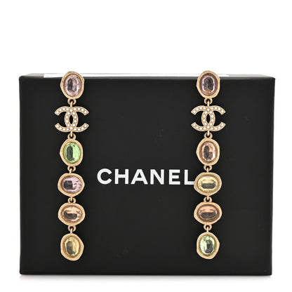 Chanel Metal Glass Crystal Strass Pearl CC Drop Earrings Gold Multicolor Pearly White 5 of 5