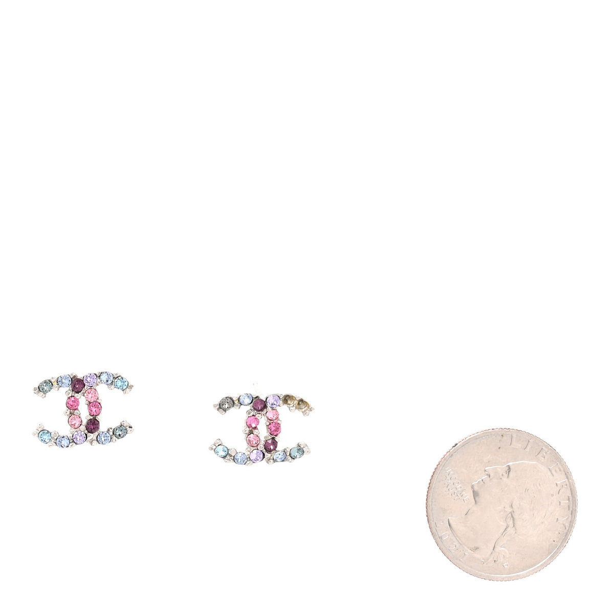 Chanel Metal Crystal CC Earrings Silver Multicolor 2 of 6