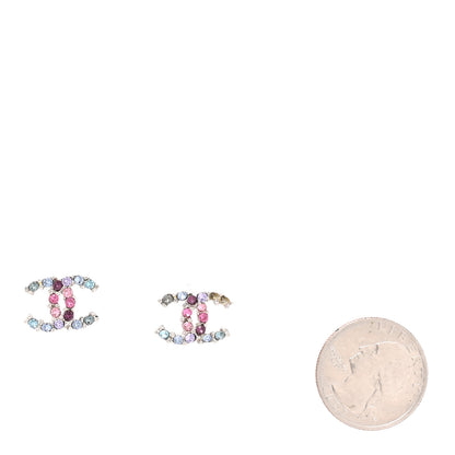 Chanel Metal Crystal CC Earrings Silver Multicolor 2 of 6