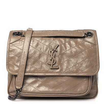 Saint Laurent Crinkled Calfskin Matelasse Monogram Medium Niki Chain Satchel Light Taupe 1 of 10