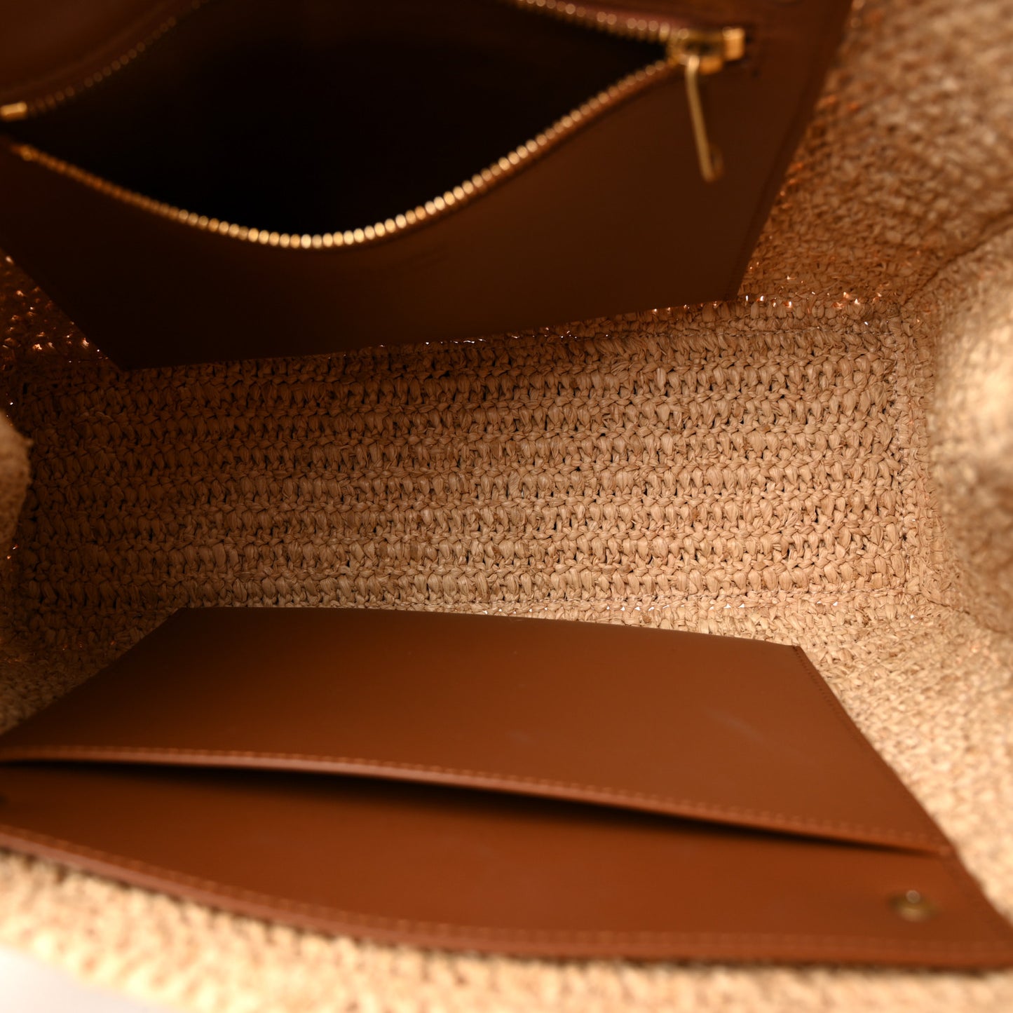 Raffia Calfskin Panier Rectangle Tote Naturel Brick