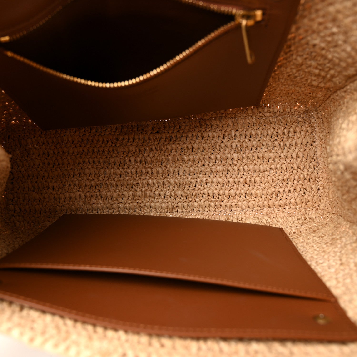 Saint Laurent Raffia Calfskin Panier Rectangle Tote Naturel Brick 5 of 9