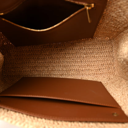 Saint Laurent Raffia Calfskin Panier Rectangle Tote Naturel Brick 5 of 9