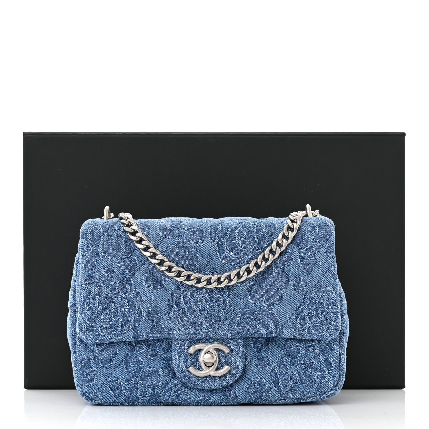 Chanel Denim Quilted Camellia Sweetheart Mini Flap Blue 11 of 11