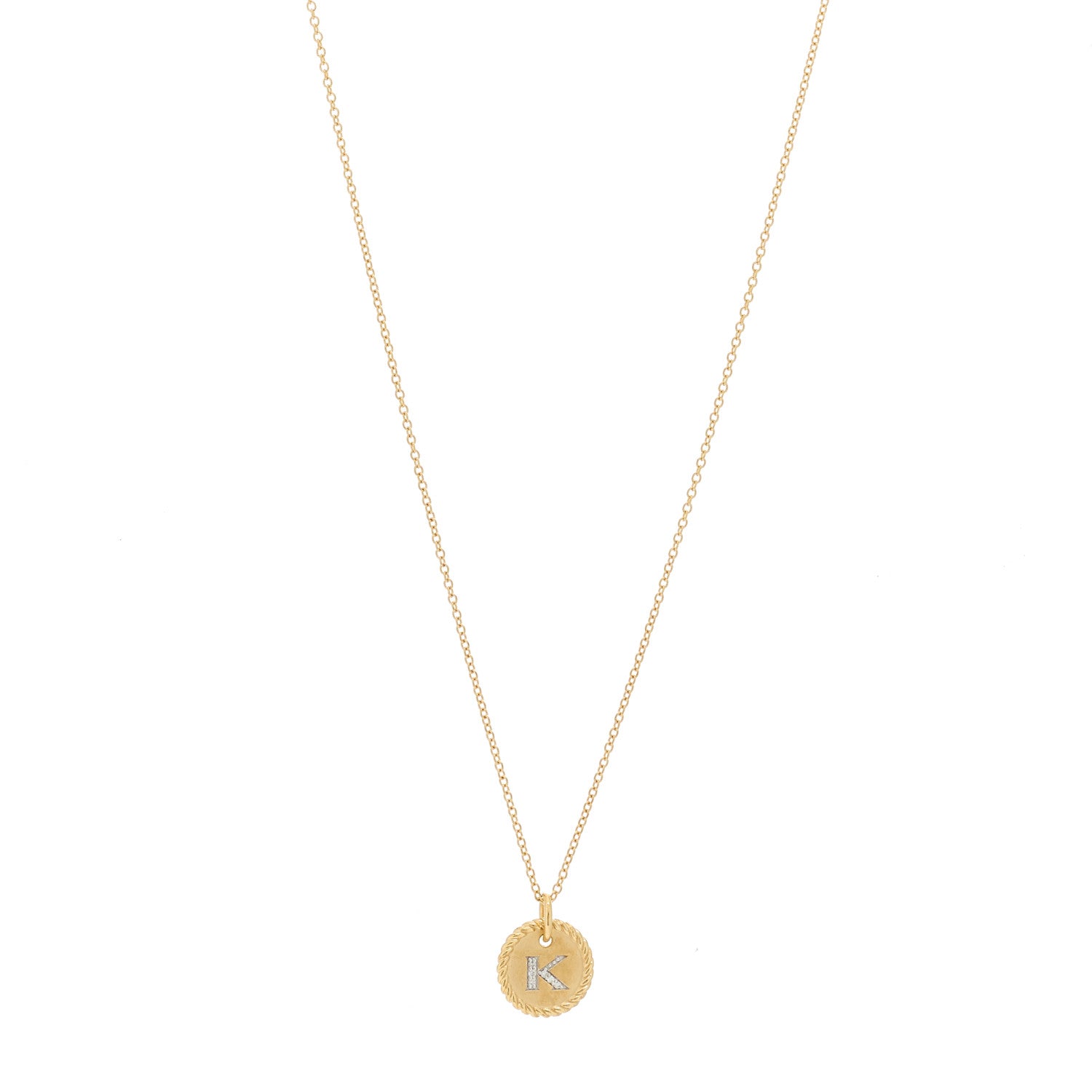 David Yurman 18K Yellow Gold Diamond Initial K Charm Pendant Necklace 1 of 6