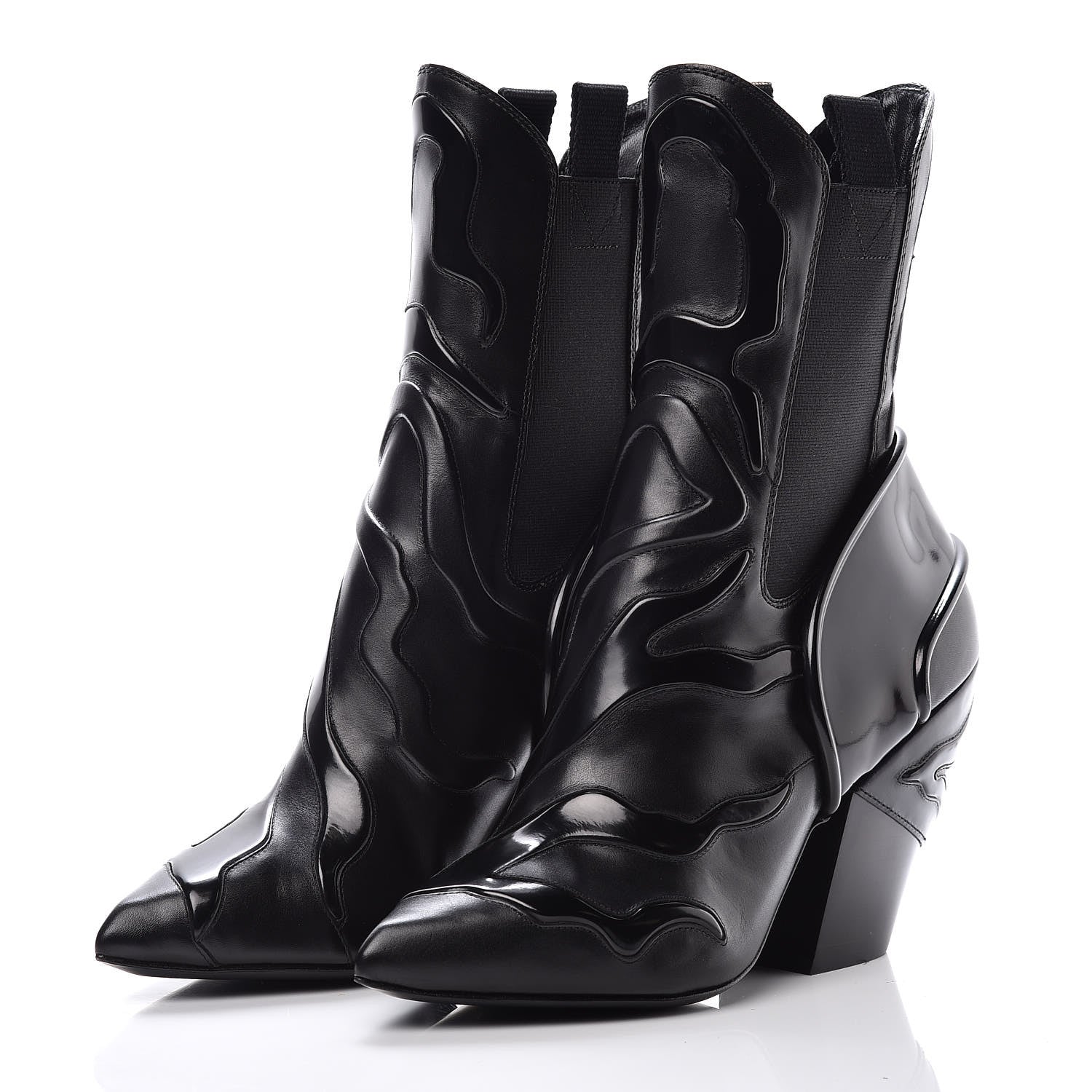 Louis Vuitton Calfskin Patent Monogram Fireball Ankle Boots 38.5 Black 3 of 8