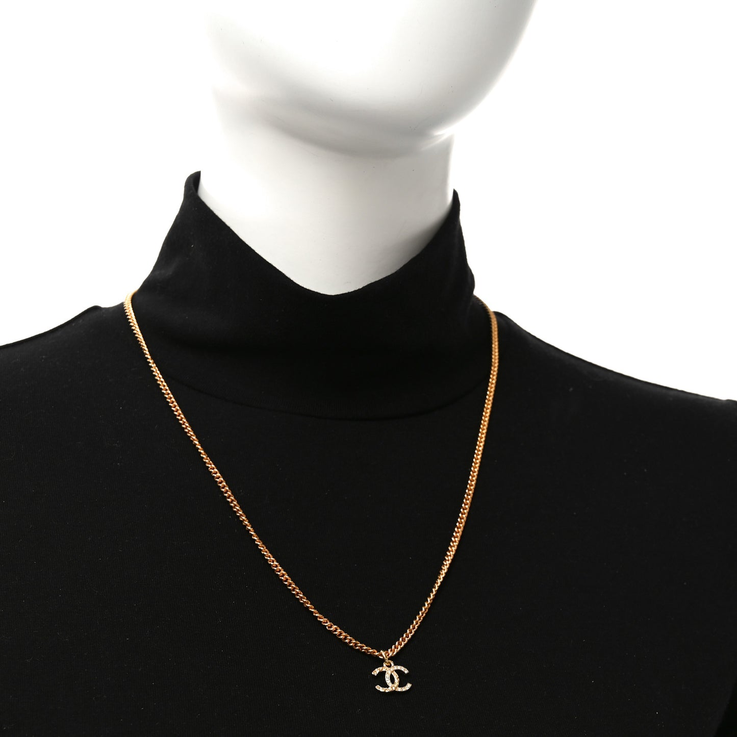 Metal Textured Crystal CC Necklace Gold