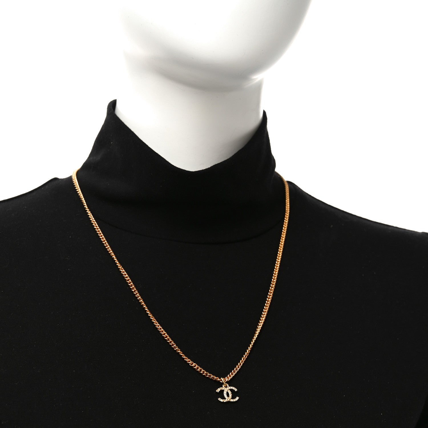 Chanel Metal Textured Crystal CC Necklace Gold 2 of 4