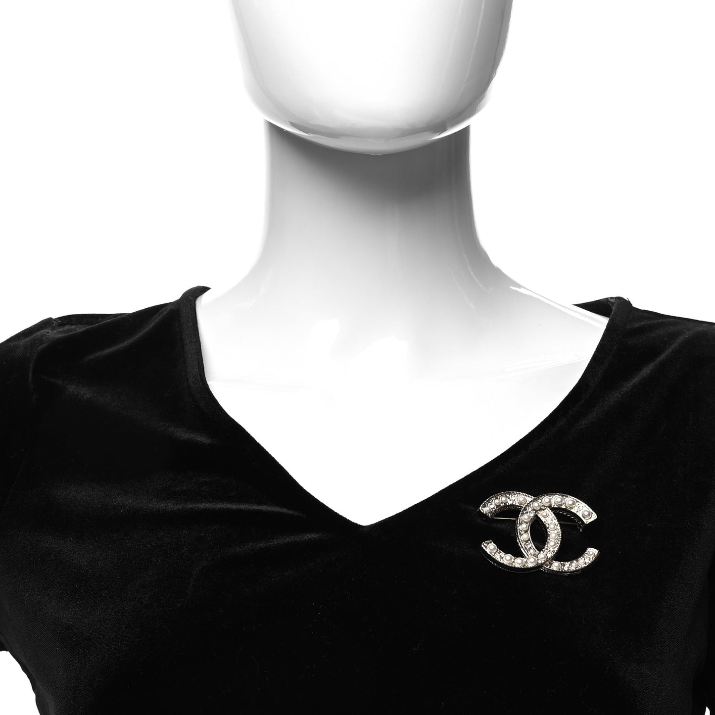 Pearl Crystal CC Brooch Gold