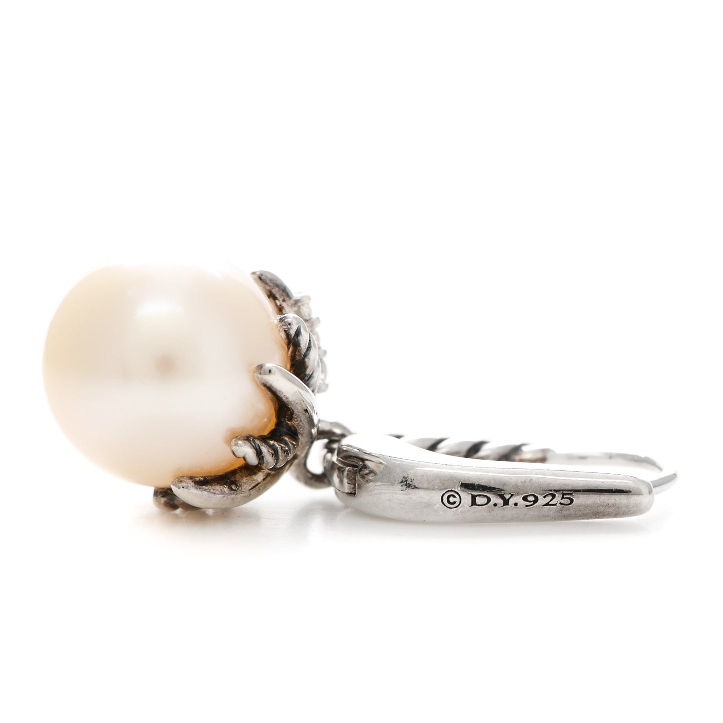 Sterling Silver Diamond 9.5mm Pearl Starburst Drop Earrings