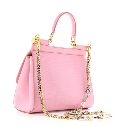 Dolce & Gabbana Lizard Calfskin Embossed Small Miss Sicily Satchel Light Pink 2 of 10