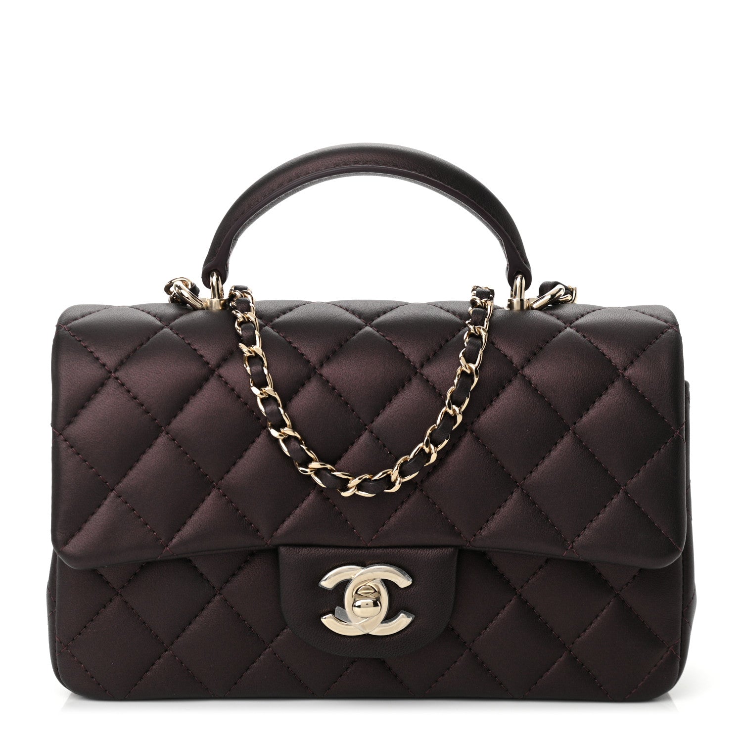 Chanel Iridescent Lambskin Quilted Mini Top Handle Rectangular Flap Burgundy 1 of 11