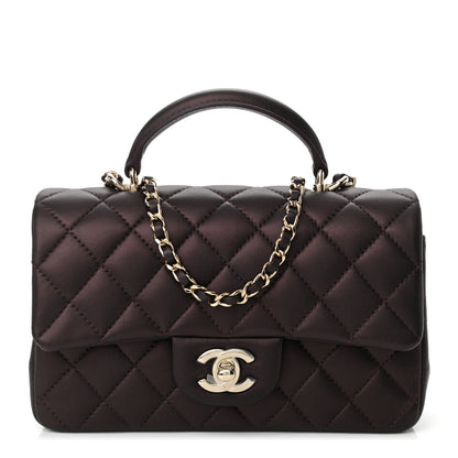 Chanel Iridescent Lambskin Quilted Mini Top Handle Rectangular Flap Burgundy 1 of 11
