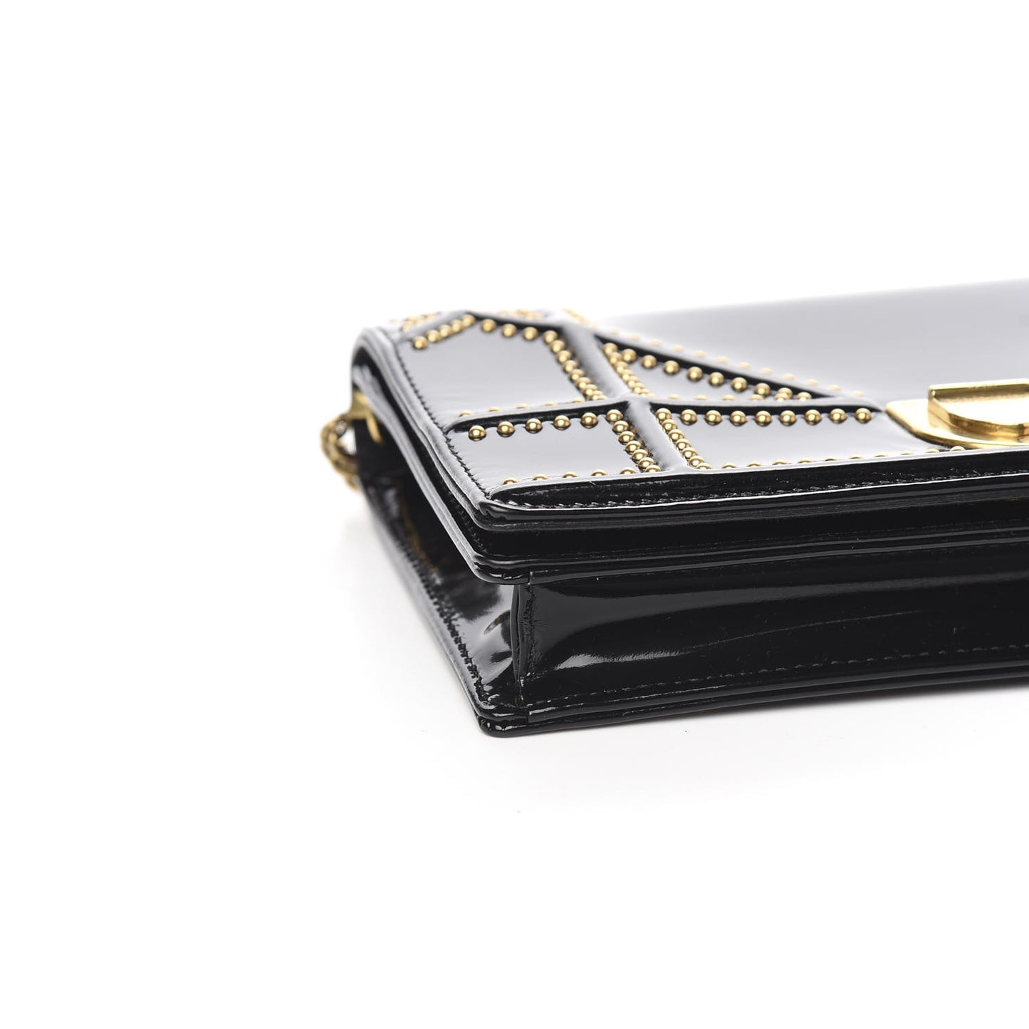 Patent Studded Diorama Wallet on Chain Pouch Black