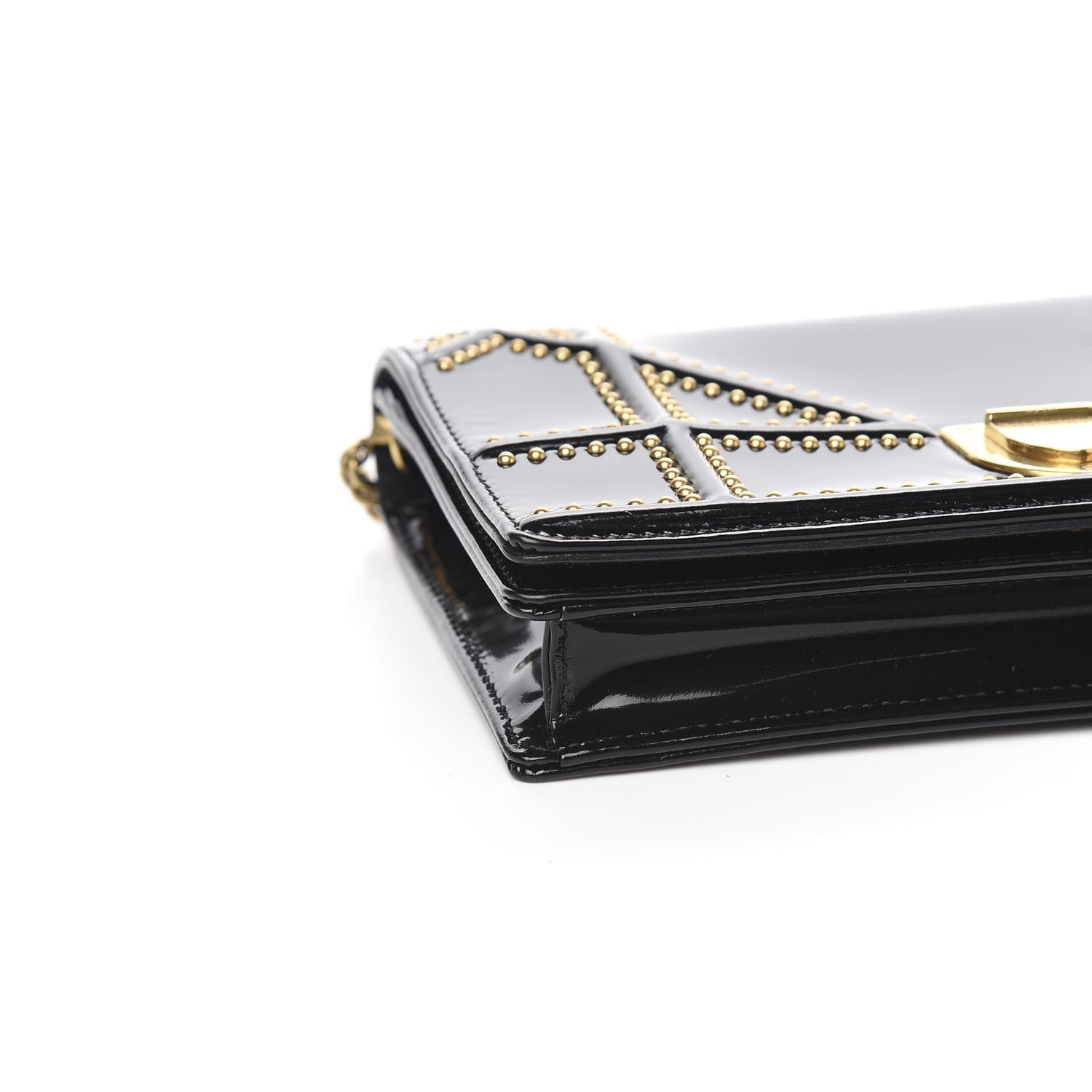 Christian Dior Patent Studded Diorama Wallet on Chain Pouch Black 6 of 8