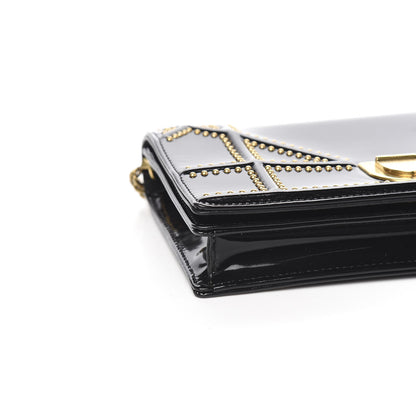Christian Dior Patent Studded Diorama Wallet on Chain Pouch Black 6 of 8