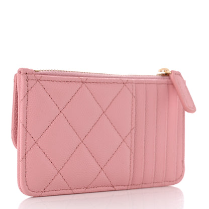 Chanel Caviar Quilted Flap Zip Card Holder Pink 3 of 8