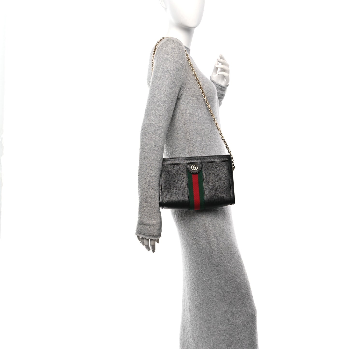 Calfskin GG Web Small Ophidia Chain Shoulder Bag Black