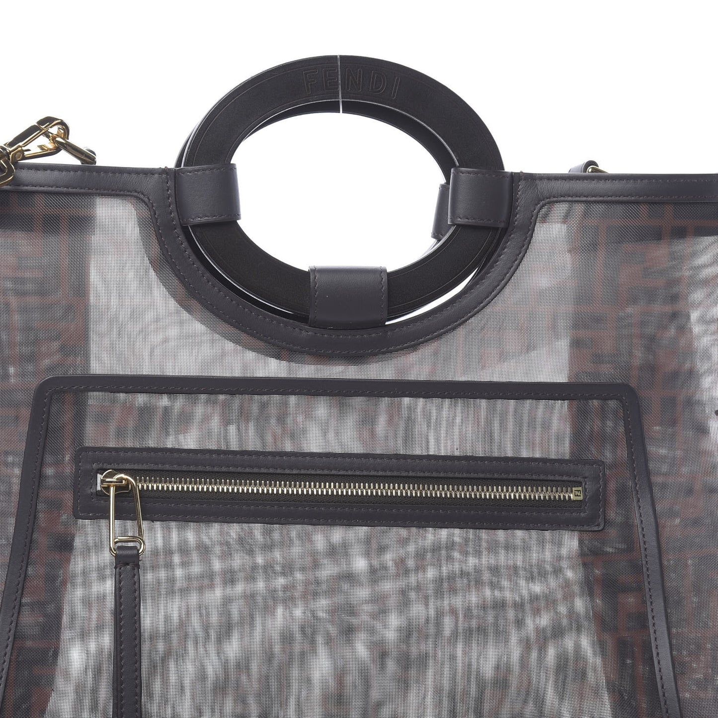 Mesh Vitello Century Cuoio FF 1974 Medium Runaway Shopper Tote Marrone Black Ebano