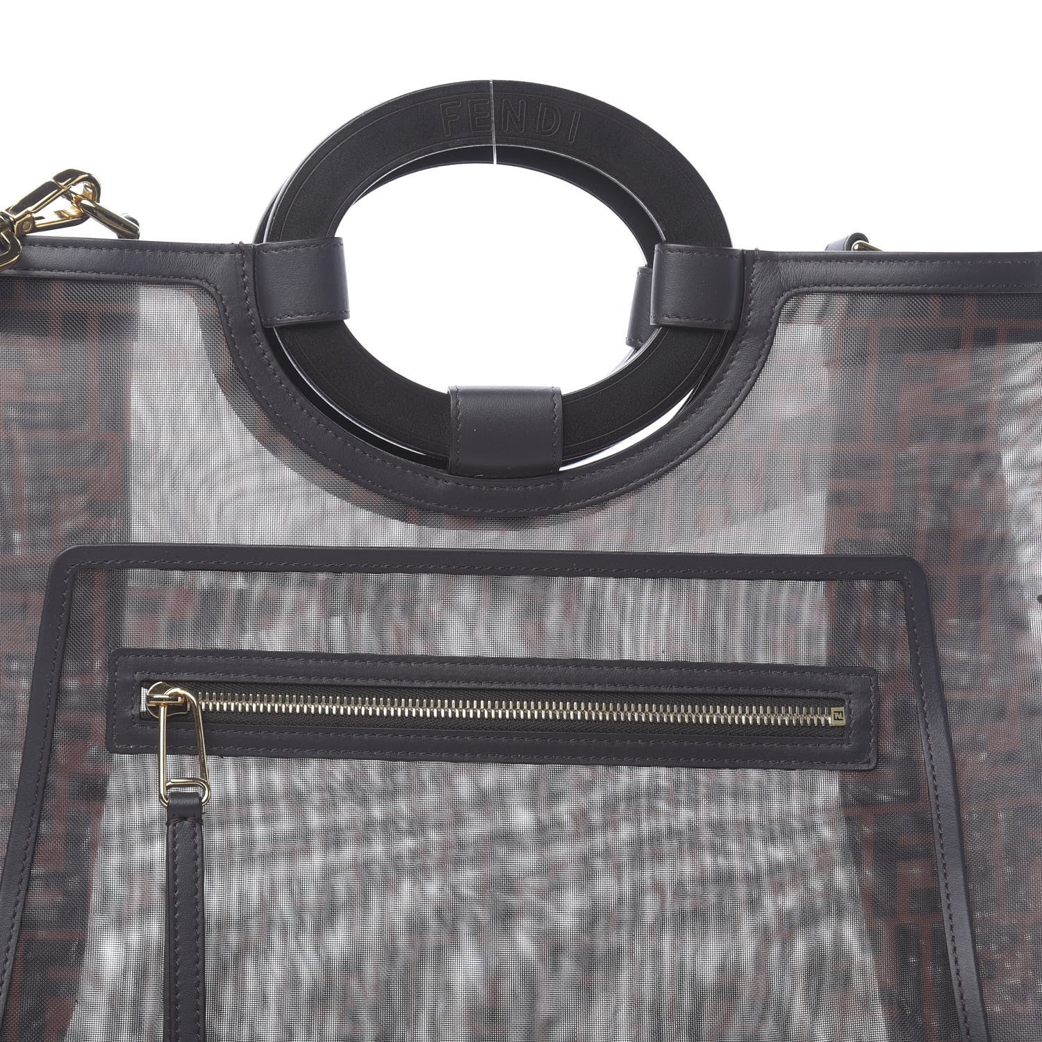 Fendi Mesh Vitello Century Cuoio FF 1974 Medium Runaway Shopper Tote Marrone Black Ebano 11 of 11