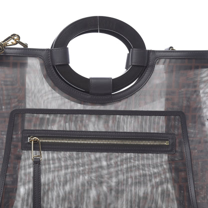 Fendi Mesh Vitello Century Cuoio FF 1974 Medium Runaway Shopper Tote Marrone Black Ebano 11 of 11