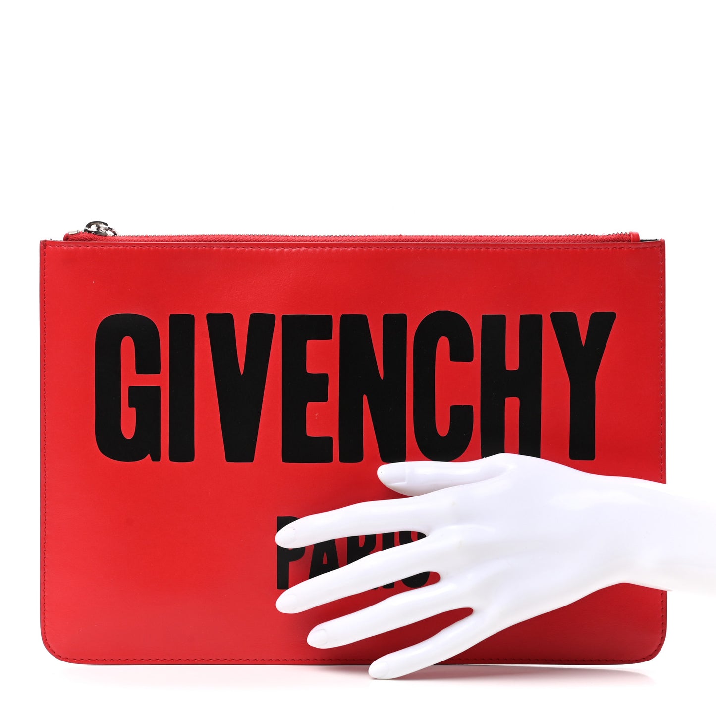 Calfskin Logo Zip Pouch Red