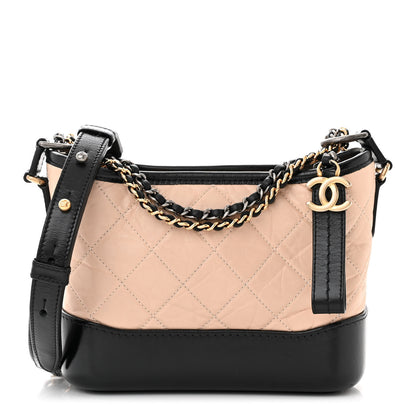 Chanel Aged Calfskin Quilted Small Gabrielle Hobo Beige Black 1 of 11