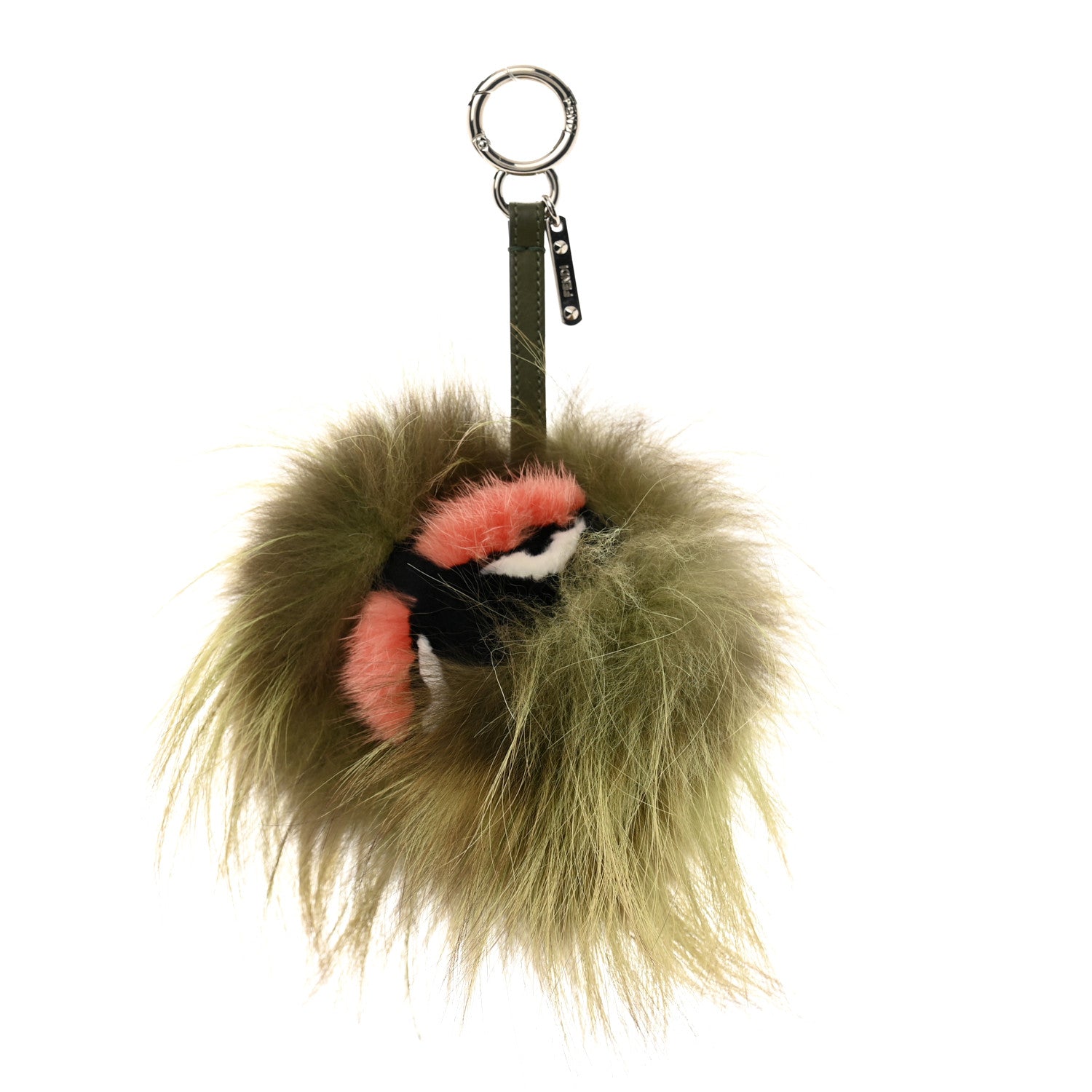 Fendi Fox Mink Rabbit Fur Vitello Flamingo Kooky Monster Bag Bug Charm Verde Multicolor Olive 1 of 4