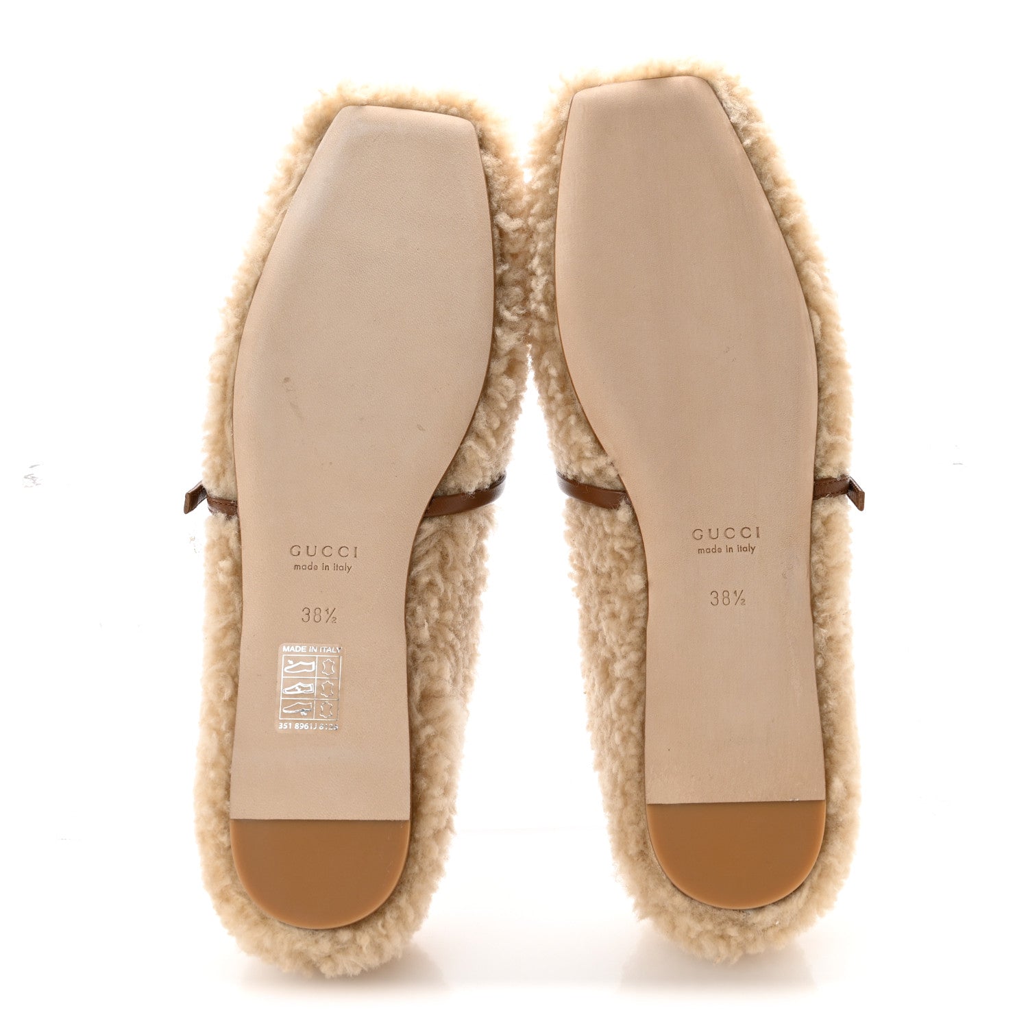 Gucci Shearling Horsebit Ballet Flats 38.5 Beige 6 of 10