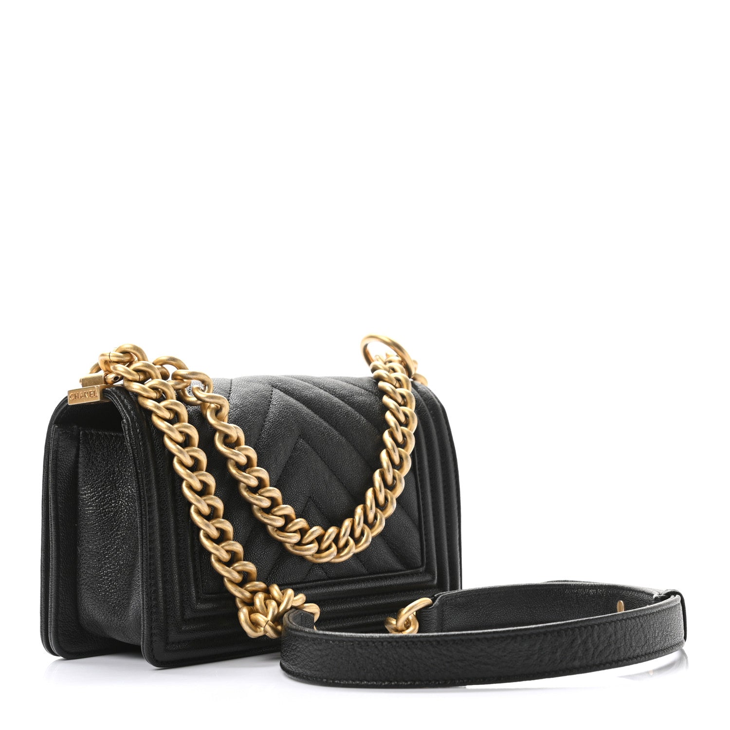 Chanel Caviar Chevron Quilted Small Boy Flap Black 2 of 10