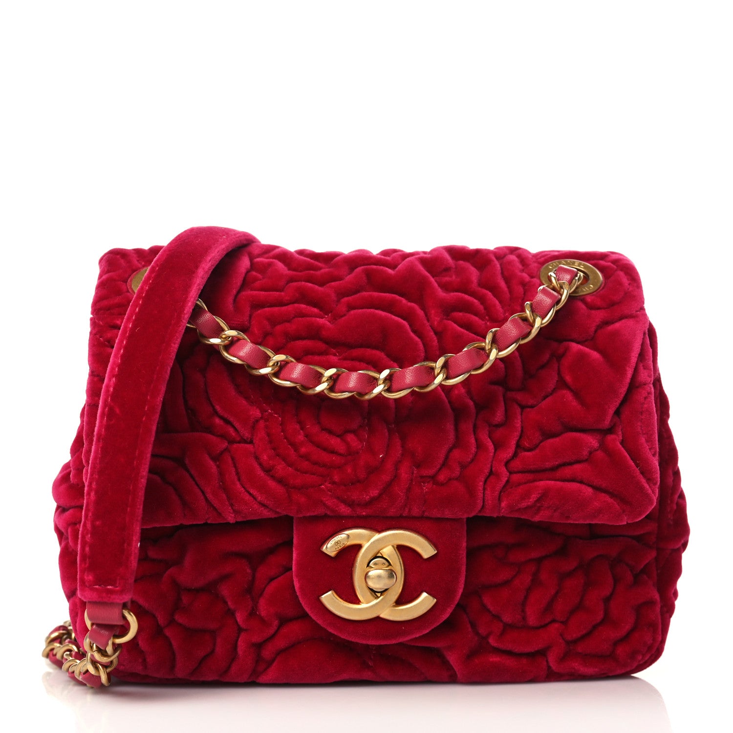 Chanel Velvet Camellia Embossed Mini Square Flap Pink 1 of 9