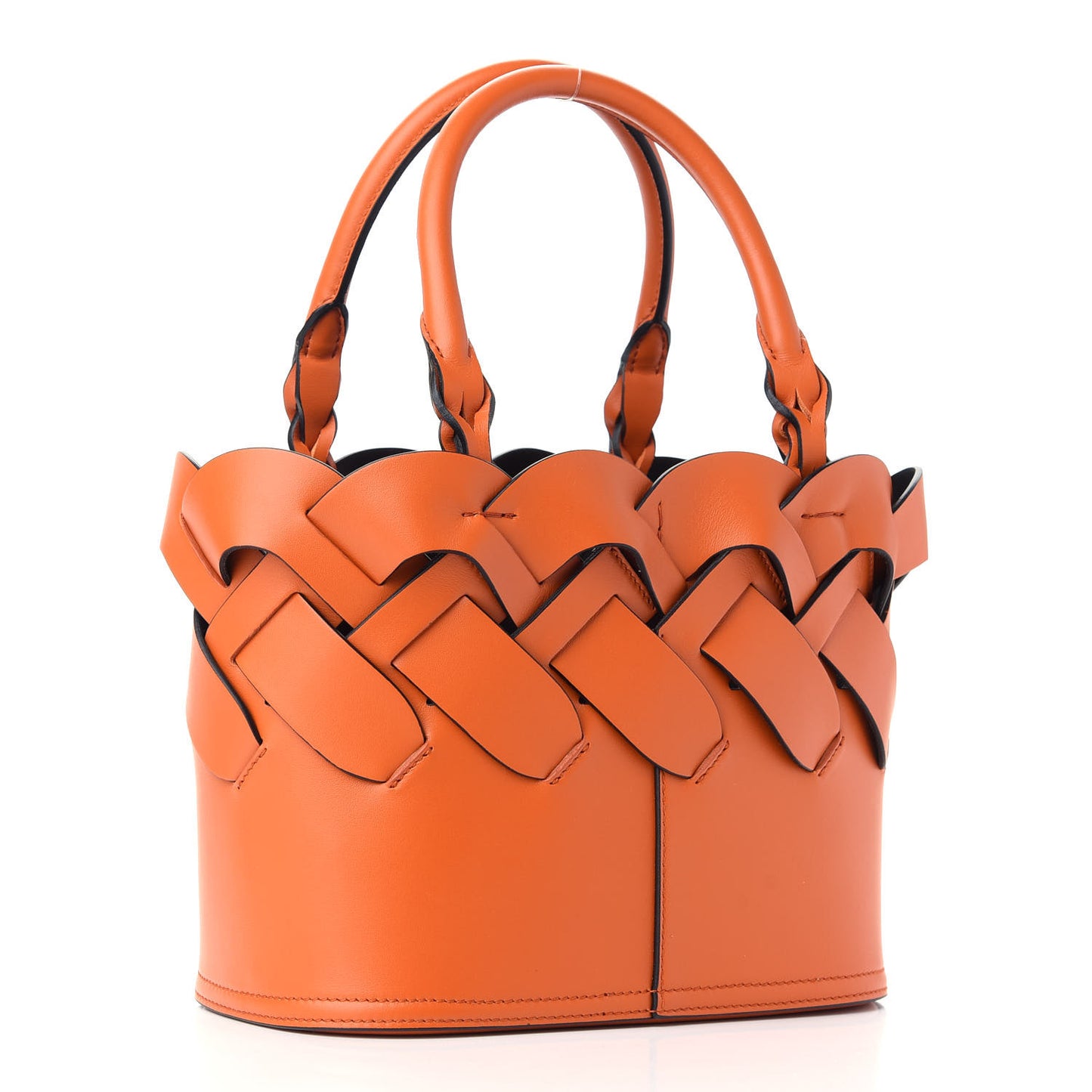 Vitello Intreccio Tote Bag Papaya Black