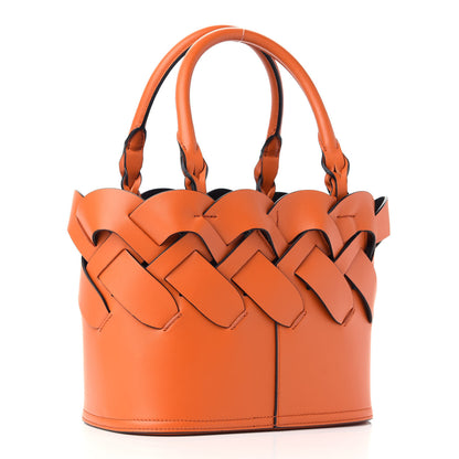 Prada Vitello Intreccio Tote Bag Papaya Black 4 of 10