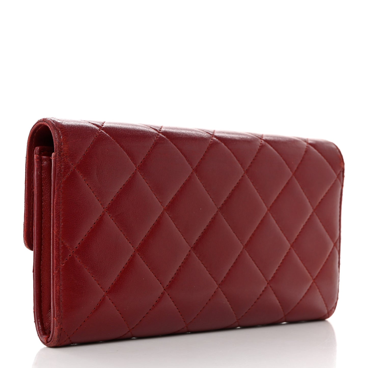 Lambskin Quilted Large Gusset Flap Wallet Red