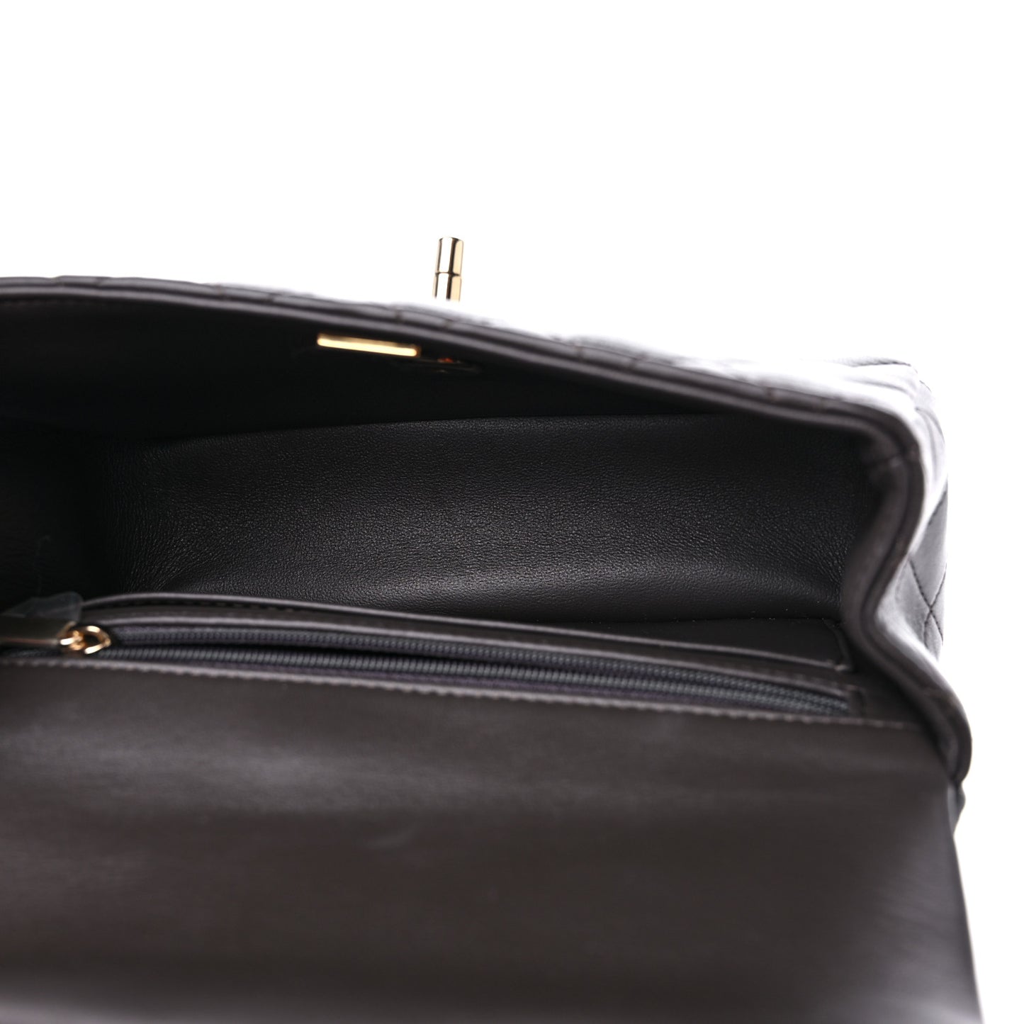 Lambskin Quilted Mini Top Handle Rectangular Flap Dark Brown