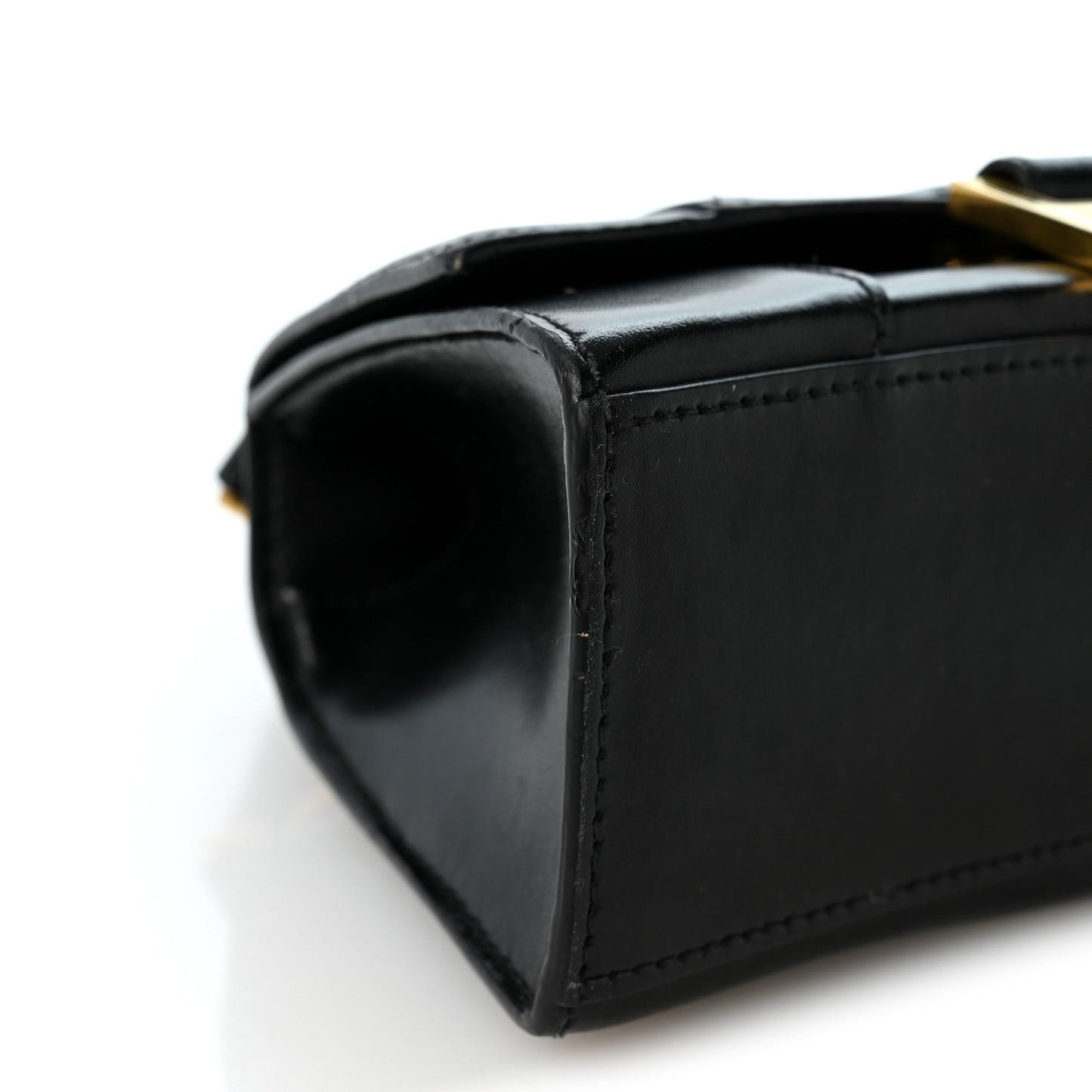 Shiny Box Calfskin Hourglass Top Handle Bag XS Black