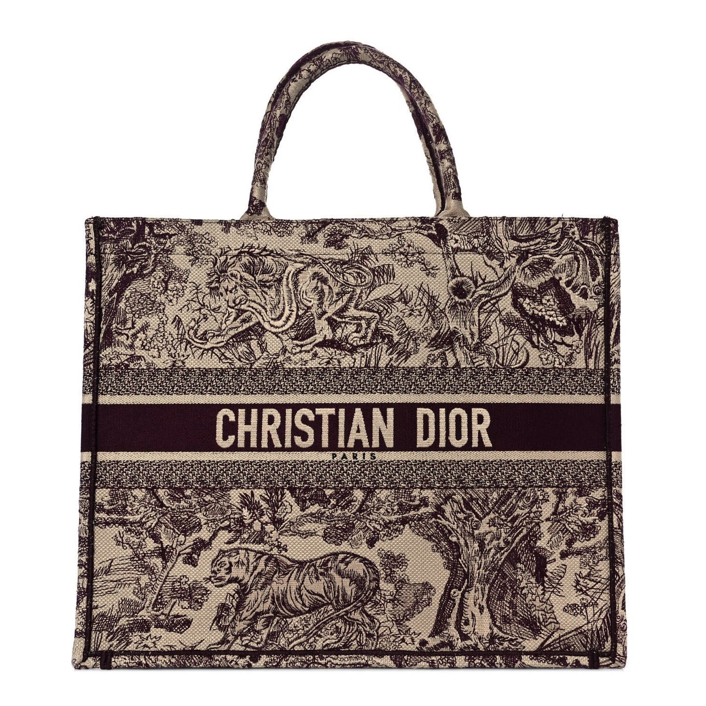 Canvas Embroidered Large Dioriviera Toile De Jouy Book Tote Burgundy