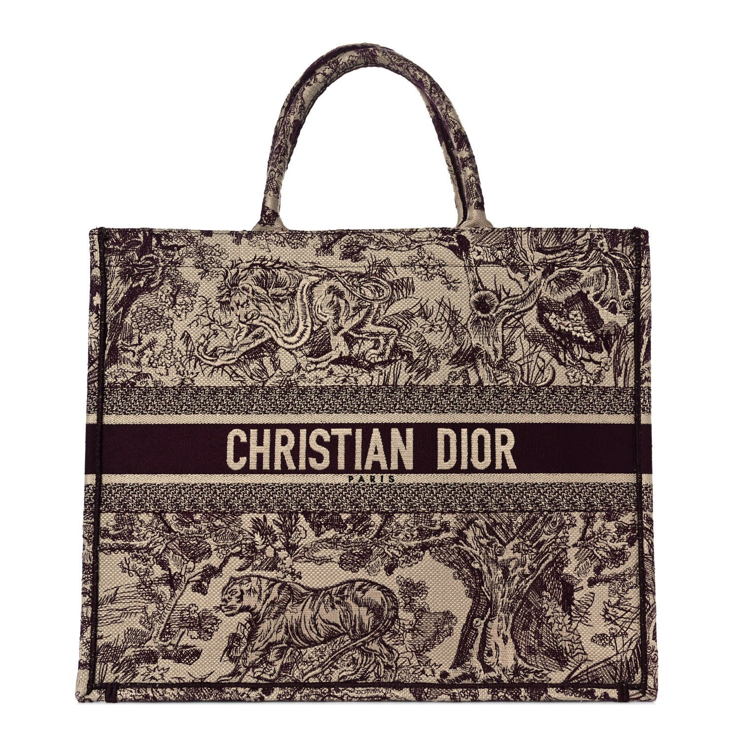 Christian Dior Canvas Embroidered Large Dioriviera Toile De Jouy Book Tote Burgundy 1 of 10