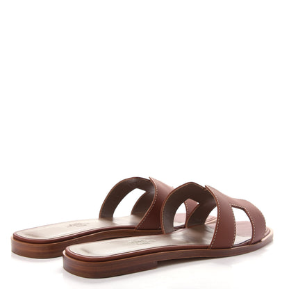 Hermes Box Calfskin Oran Sandals 37 Gold 4 of 11