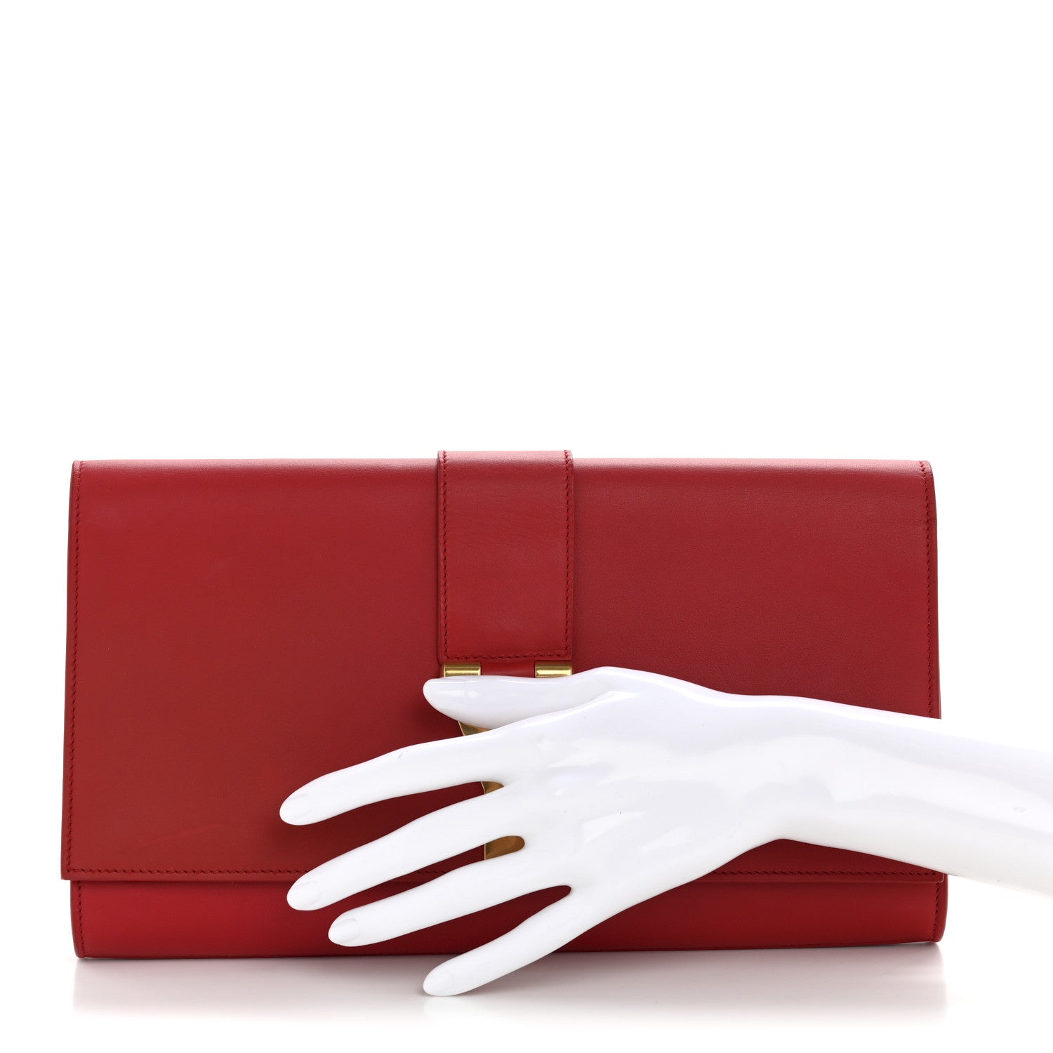 Saint Laurent Calfskin Classic Y Ligne Clutch Red 2 of 12