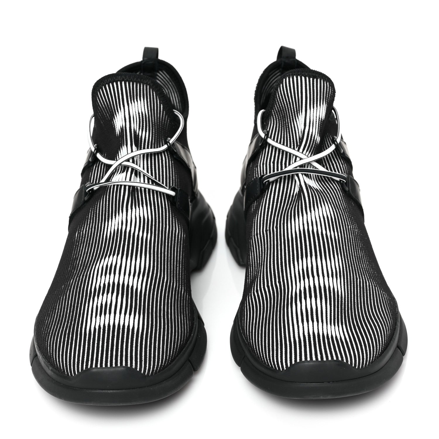 Prada Knit Fabric Mens Logo Sneakers 9 Black White 2 of 8