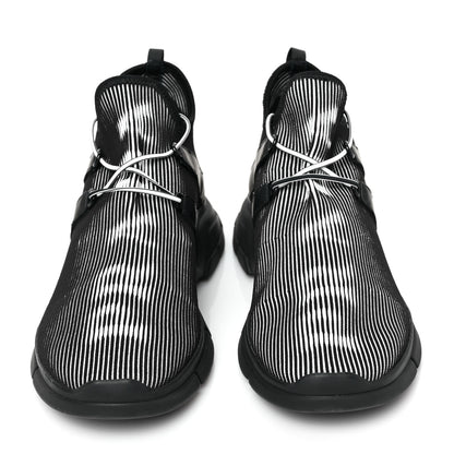Prada Knit Fabric Mens Logo Sneakers 9 Black White 2 of 8